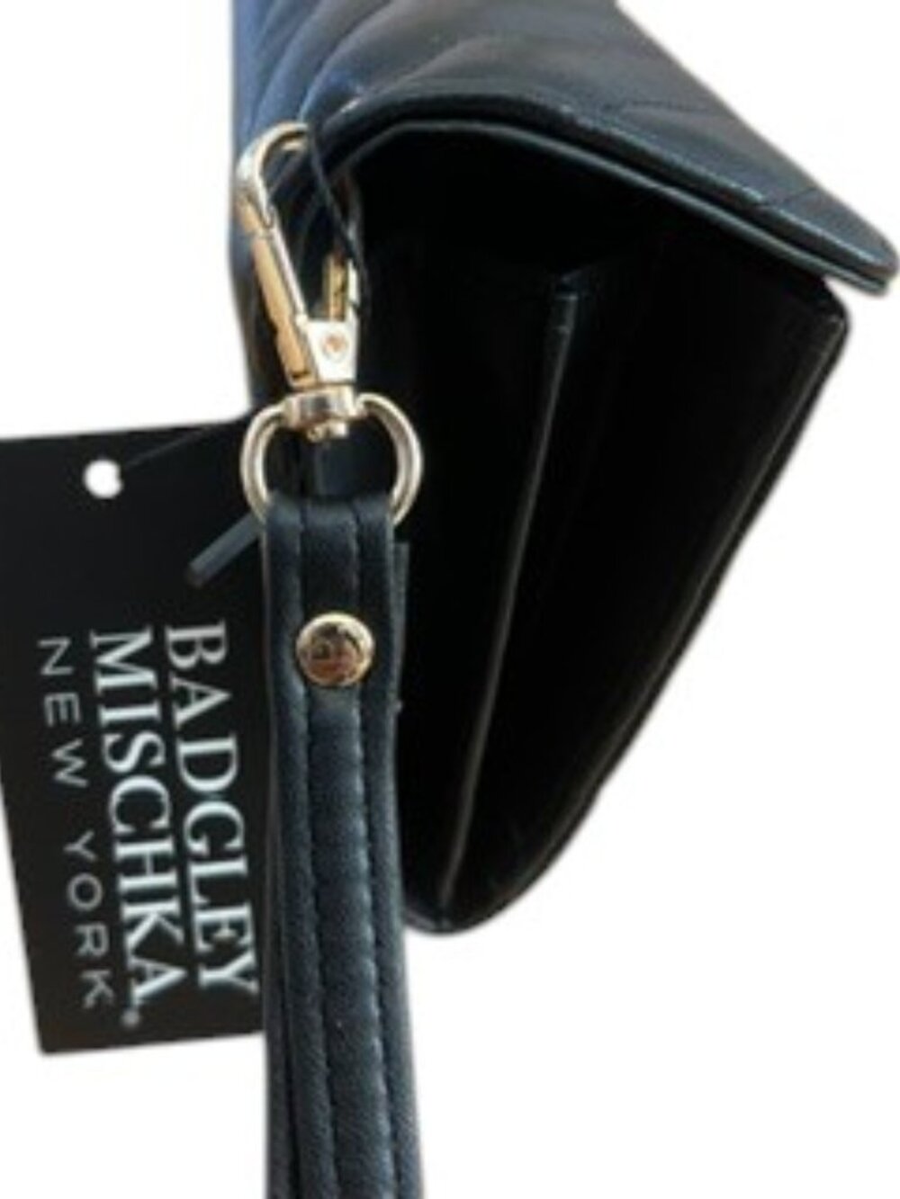 BADGLEY MISCHKA New York Black Faux Leather Wristlet Wallet NWT - Picture 9 of 13